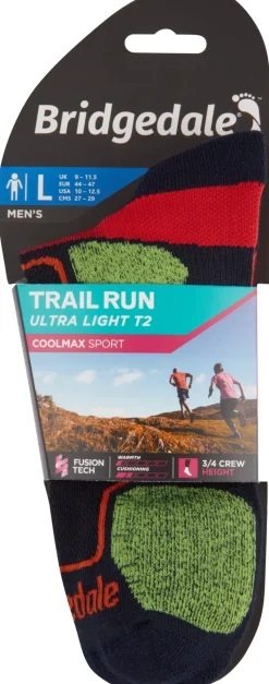 Bridgedale Mens Trail Run Ultralight T2 Coolmax Sport 3/4 Crew Sock - Navy
