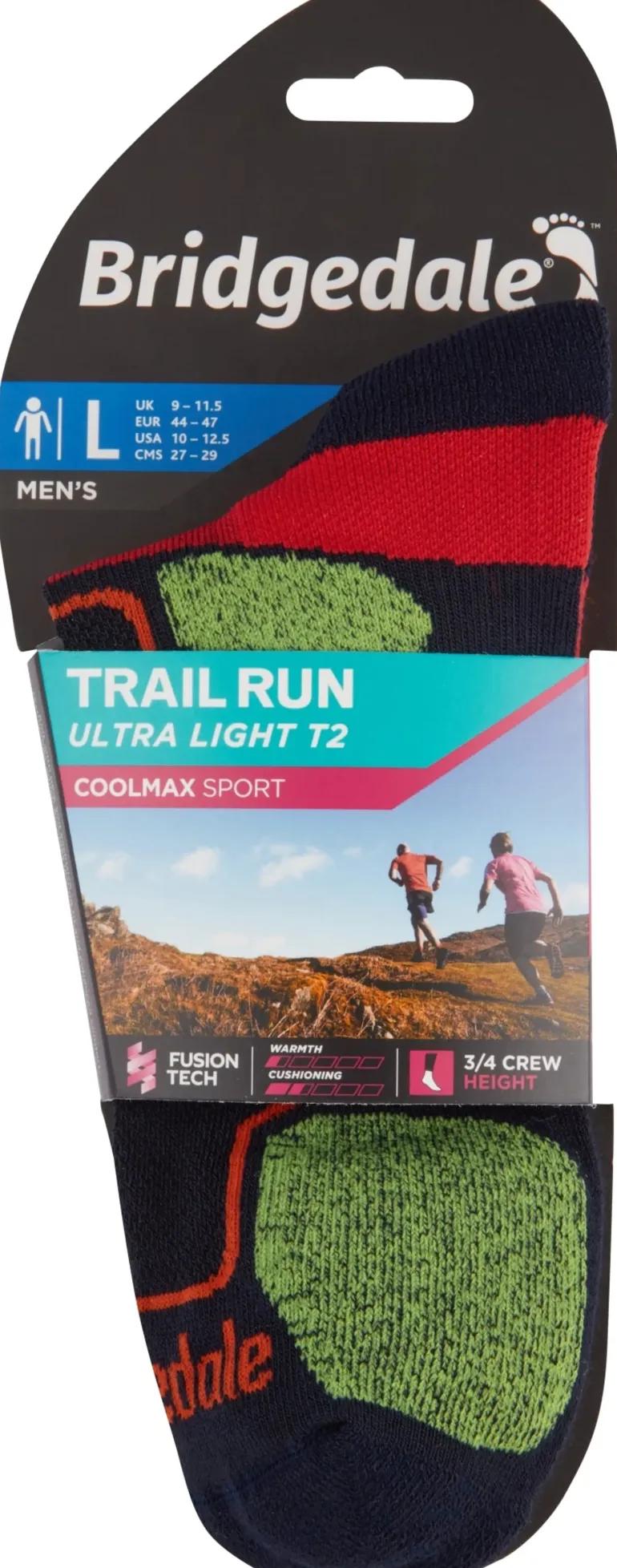 Bridgedale Mens Trail Run Ultralight T2 Coolmax Sport 3/4 Crew Sock - Navy