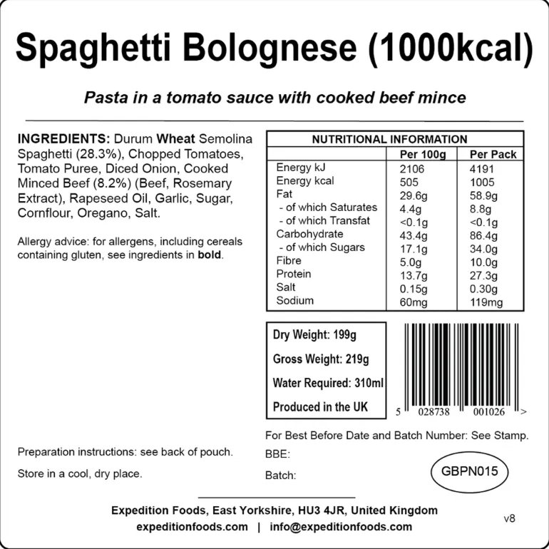 Expedition Foods Spaghetti Bolognese - 1000kcal