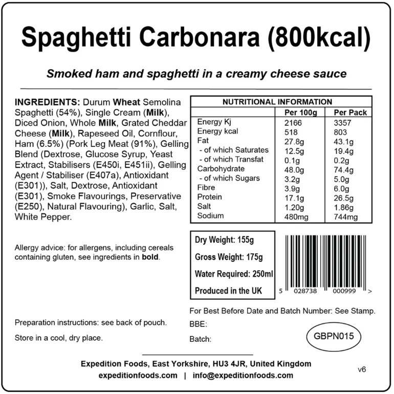 Expedition Foods Spaghetti Carbonara - 800kcal