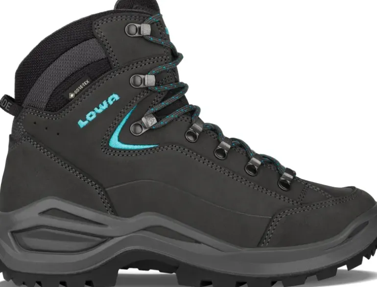 LOWA Womens Renegade Evo GTX Mid S Boots - Narrow Width - Asphalt-Turquoise