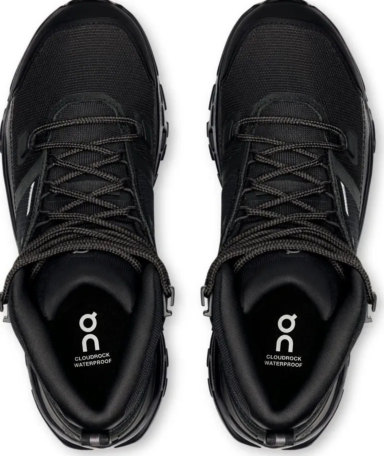 ON Womens Cloudrock Mid Waterproof Shoes - Black-Black