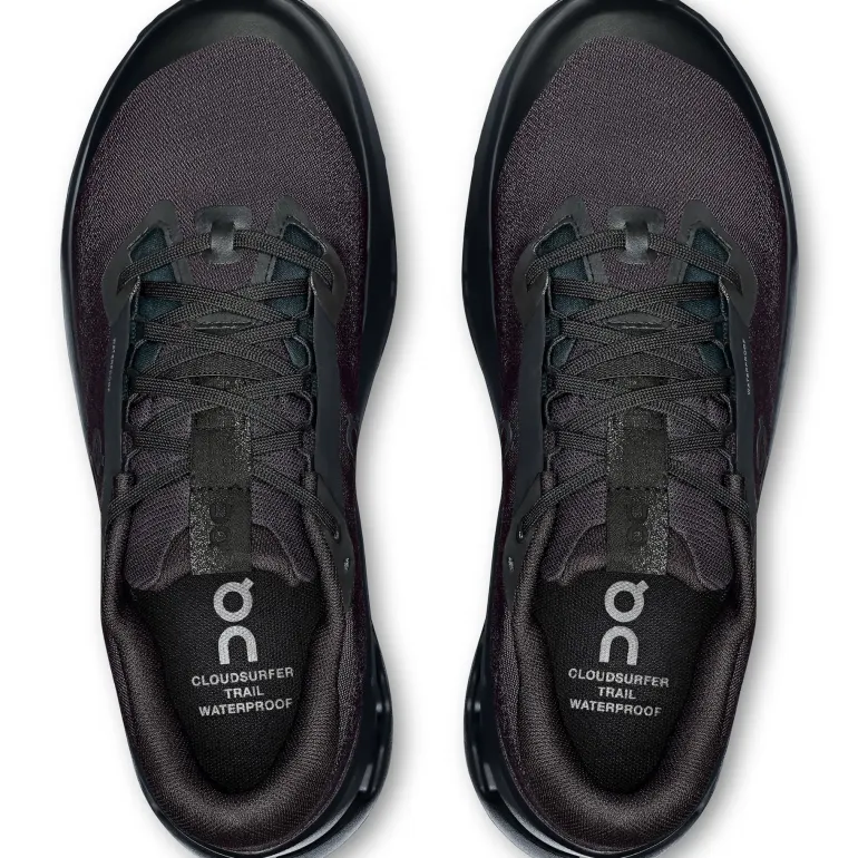 ON Womens Cloudsurfer Trail 2 WP Running Shoes - Black-Black